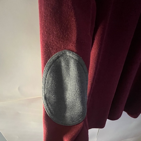 Burgundy half zip knit sweater with gray elbow patches - Picture 4 of 4